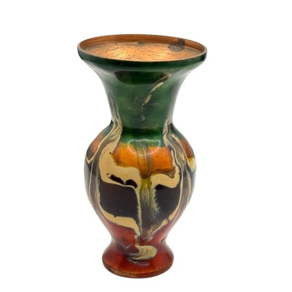 Enamel Copper Metal Multicolor Drip Glaze Vase With Metallic Gold Finish - Picture 3 of 9